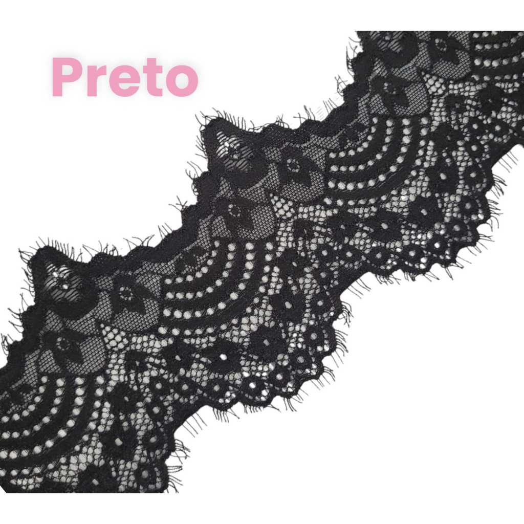 Renda Chantilly Estreita 7,5cm com elastano 5 Metros da mesma cor