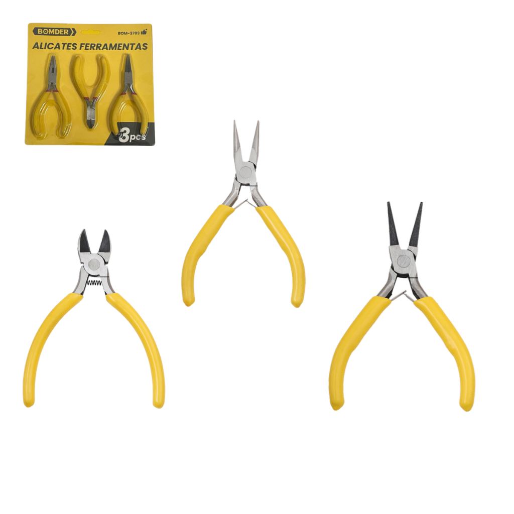 Kit 3 Peças Alicate Universal Meia-cana Corte Diagonal Bico Redondo Para Artesanais DIY Bijuterias Multifuncional