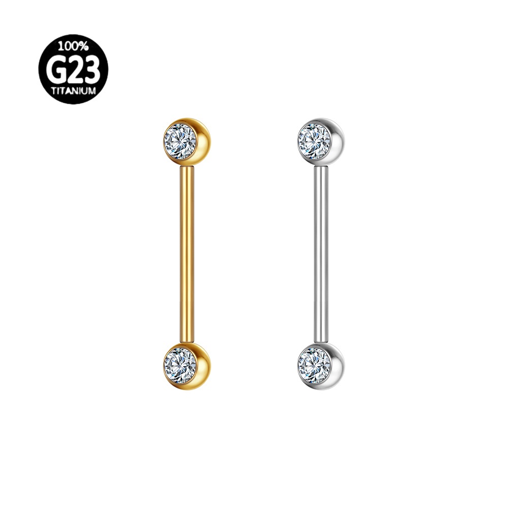 Piercing Mamilo Língua Barbell Titânio Pvd Rosca Interna Zircônia Cravada em Oferta na Shopee