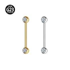 Piercing Mamilo Língua Barbell Titânio Pvd Rosca Interna Zircônia Cravada