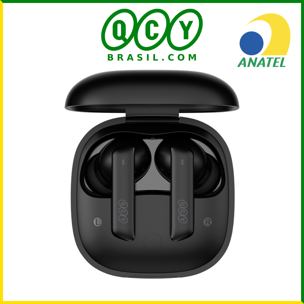 Fone de Ouvido Sem Fio QCY HT05 MeloBuds Bluetooth TWS 5.2, Cancelamento de Ruído Ativo ANC - Preto e Branco