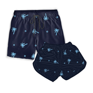 Kit Casal Namorados Bermuda E Short Masculino E Feminino Mozão Estampado Coqueiros Relaxado