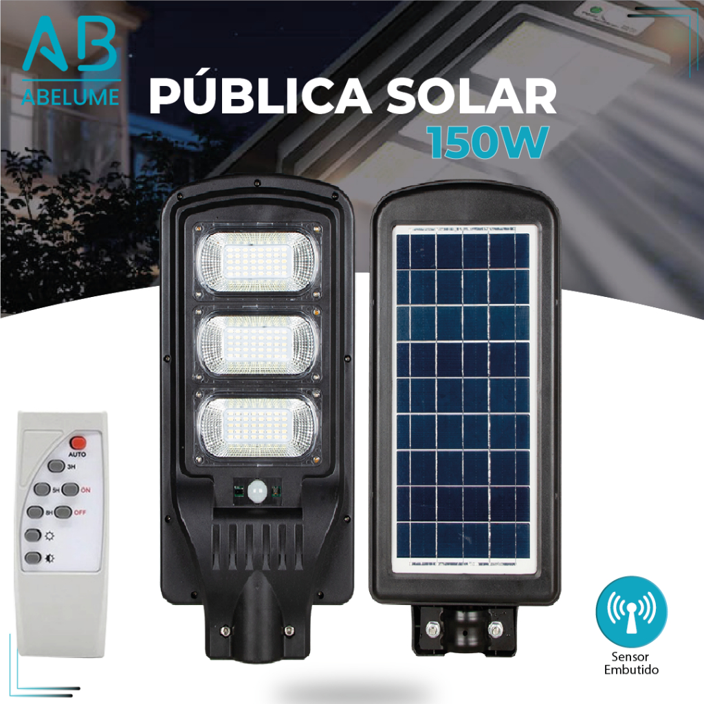 Luminária Solar Led 150W Pública Rua Poste Prova D'água Com Sensor embutido | Luz Branca | Branco Frio (6,500K) em Oferta na Shopee