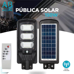 Luminária Solar Led 150W Pública Rua Poste Prova D'água Com Sensor embutido | Luz Branca | Branco Frio (6,500K)