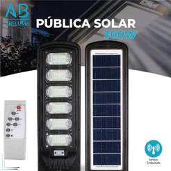 Luminária Solar Led 300W Pública Rua Poste Prova D'água Com Sensor embutido | Luz Branca | Branco Frio (6,500K)