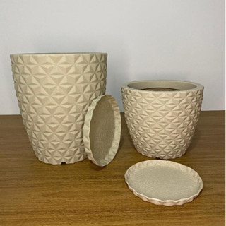 Kit jogo 2 Vasos Jardim Casa Planta coluna e bojo Diamante N1 3d Decorativo Com Prato em Oferta na Shopee