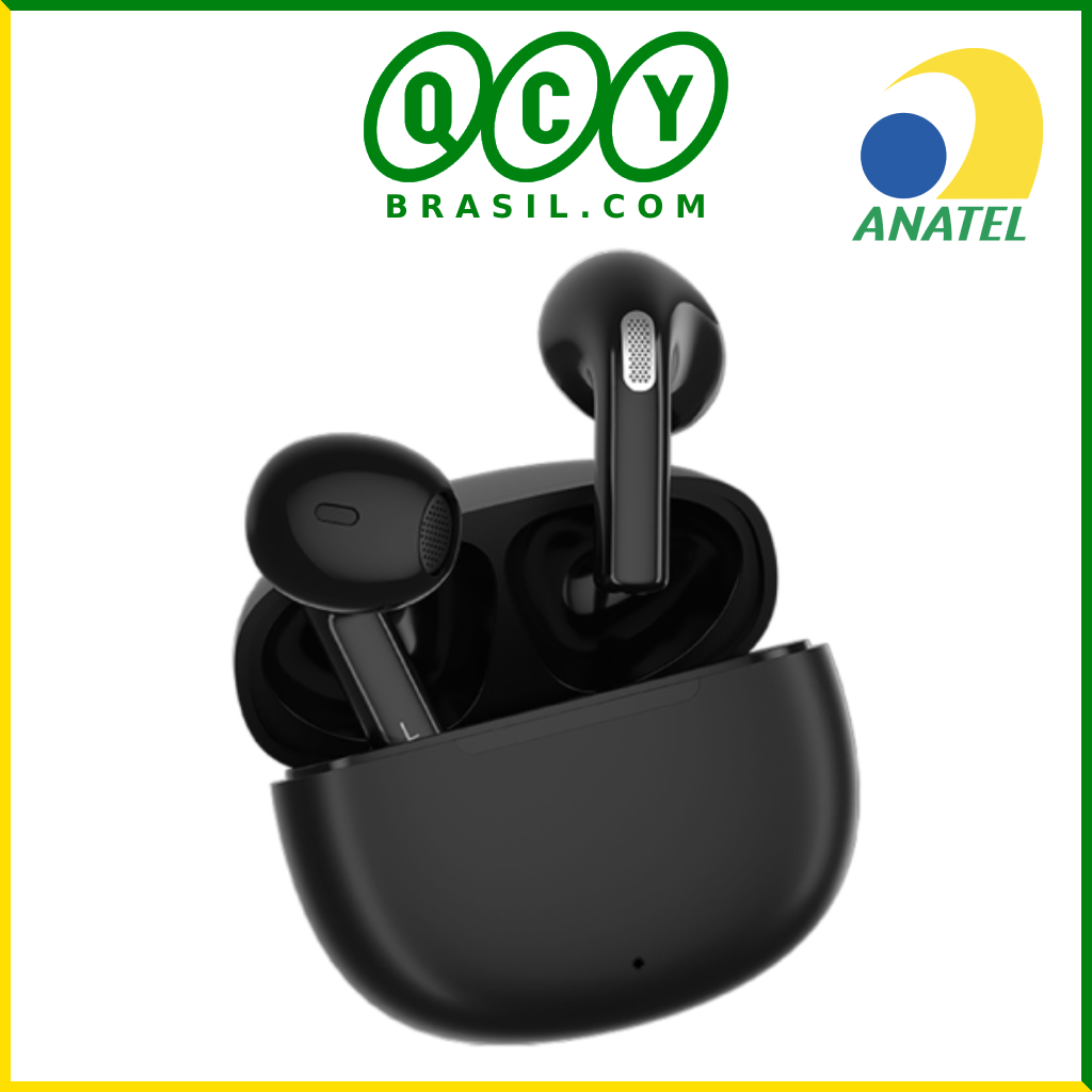 Fone de Ouvido Sem Fio QCY T20 AilyPods Bluetooth TWS 5.3 Cancelamento de Ruido ENC e Modo Game - Preto e Branco