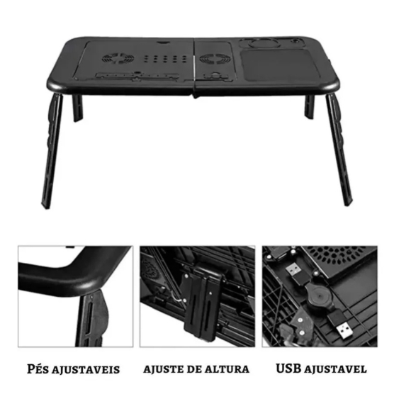 Mesa para Notebook Suporte portátil Dobrável 2 Coolers Sensor Touch Mouse mesa notebook cama