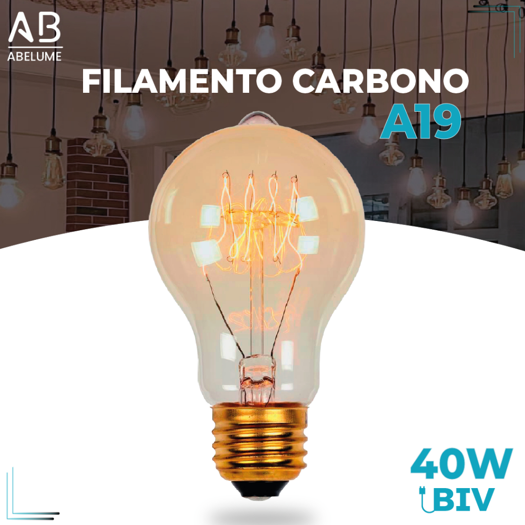 Lâmpada Filamento E27 Carbono A19 40W LUZ QUENTE (AMARELO) Âmbar 110V~220V em Oferta na Shopee