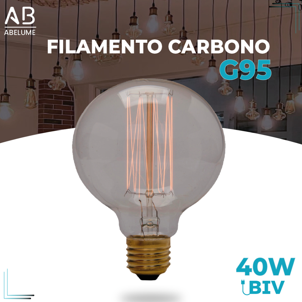Lâmpada Filamento  E27 Carbono G95 40W LUZ QUENTE (AMARELO) Âmbar 110V~220V em Oferta na Shopee