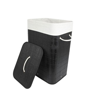 Cesto de Roupa Bambu Organizador Forrado Banheiro Lavanderia Com Alças