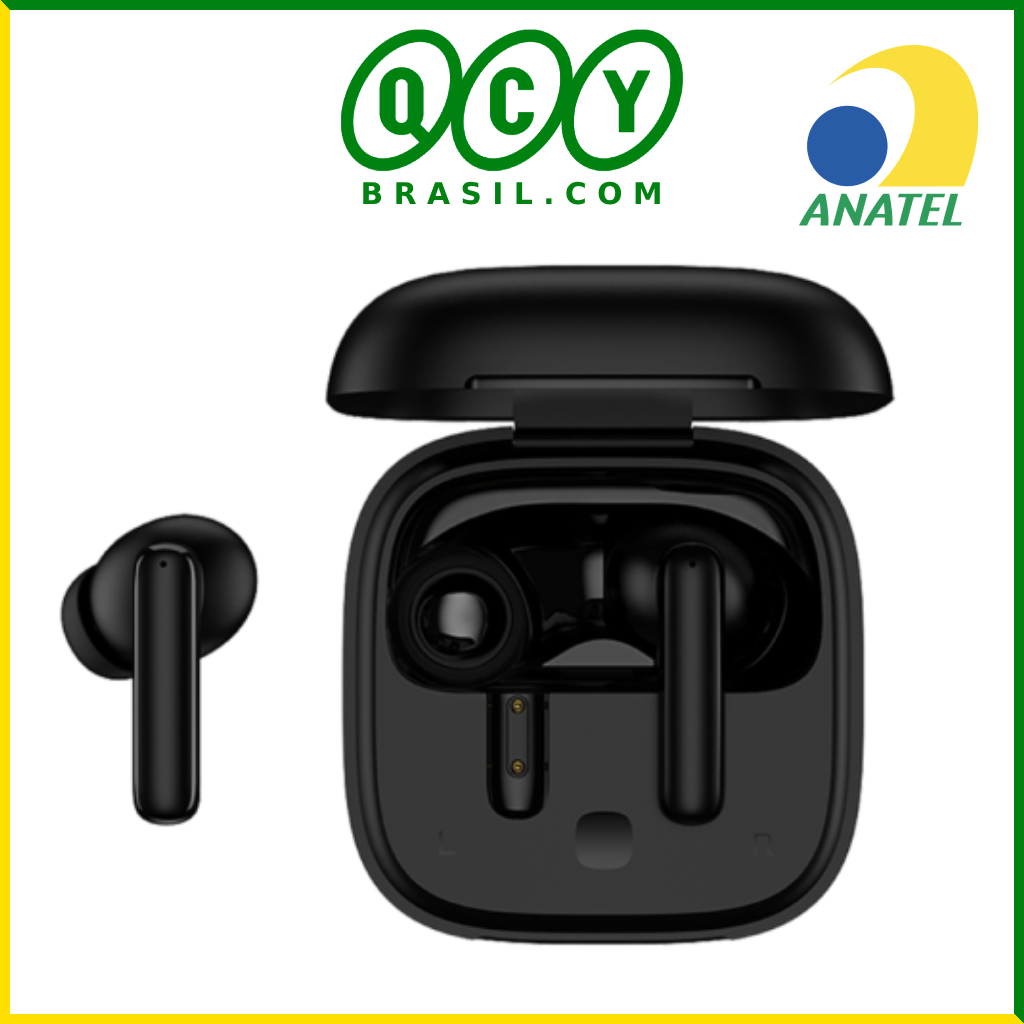 Fone de Ouvido Sem Fio QCY T13 ANC - Cancelamento De Ruído Ativo - 4 Microfones Bluetooth TWS 5.3  - Preto e Branco