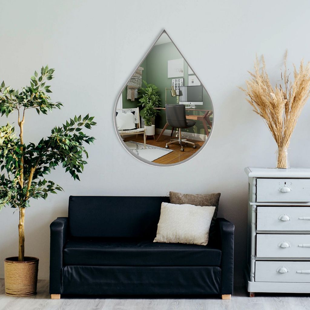 Espelho Orgânico Moderno Sala Quarto Banheiro Lavabo Retrô 64x44cm em Couro 3cm - Mod. Gota em Oferta na Shopee