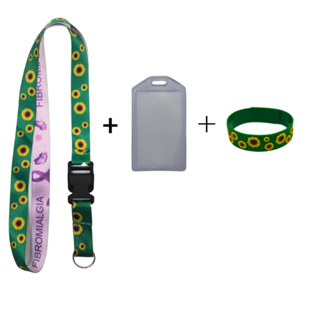 Kit Cordão Pescoço fecho engate rápido Fibromialgia + Porta Crachá Maleável + Pulseira Silicone Girassol em Oferta na Shopee