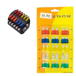 Kit Jogo De Fusíveis Automotivo Com 15 Peças Profissional Reposição Curto Circuito 10A - 30A