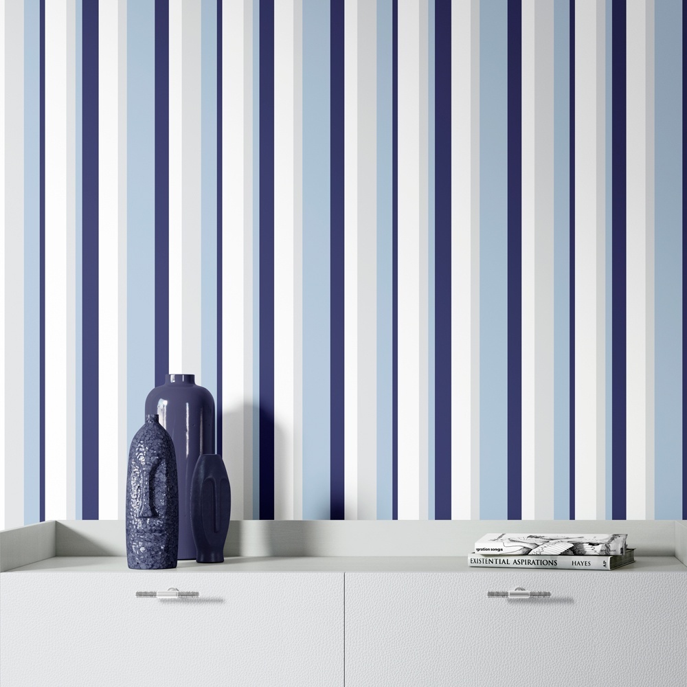 Papel De Parede Listras Infantil Azul Quarto Adesivo 1,50m em Oferta na Shopee