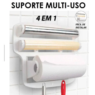 Suporte Cozinha 4x1 Plástico / Porta Papel Toalha / Alumínio / Filme De Pvc Gancho para utensílios