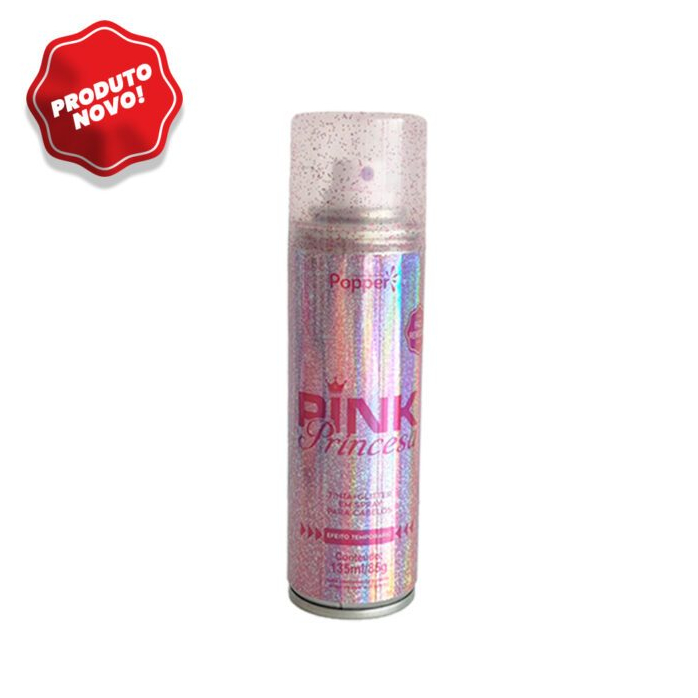 Spray de Tinta Glitter Pink Princesa para Cabelo e corpo (Carnaval, LGBT e Festa) Popper - Rizzo