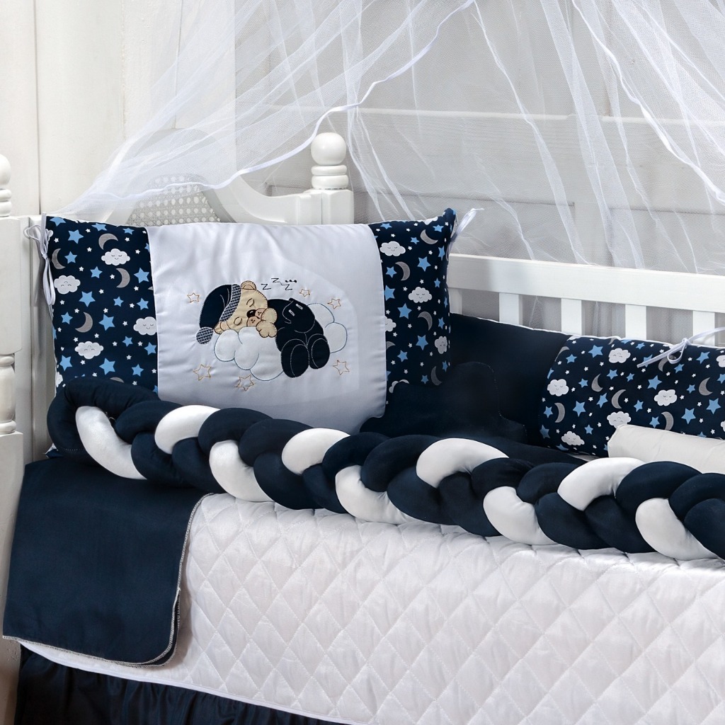 Kit Berço Soneca 07 Peças Americano e Nacional Menino e Menina Com Protetor Lateral e Trança em Oferta na Shopee