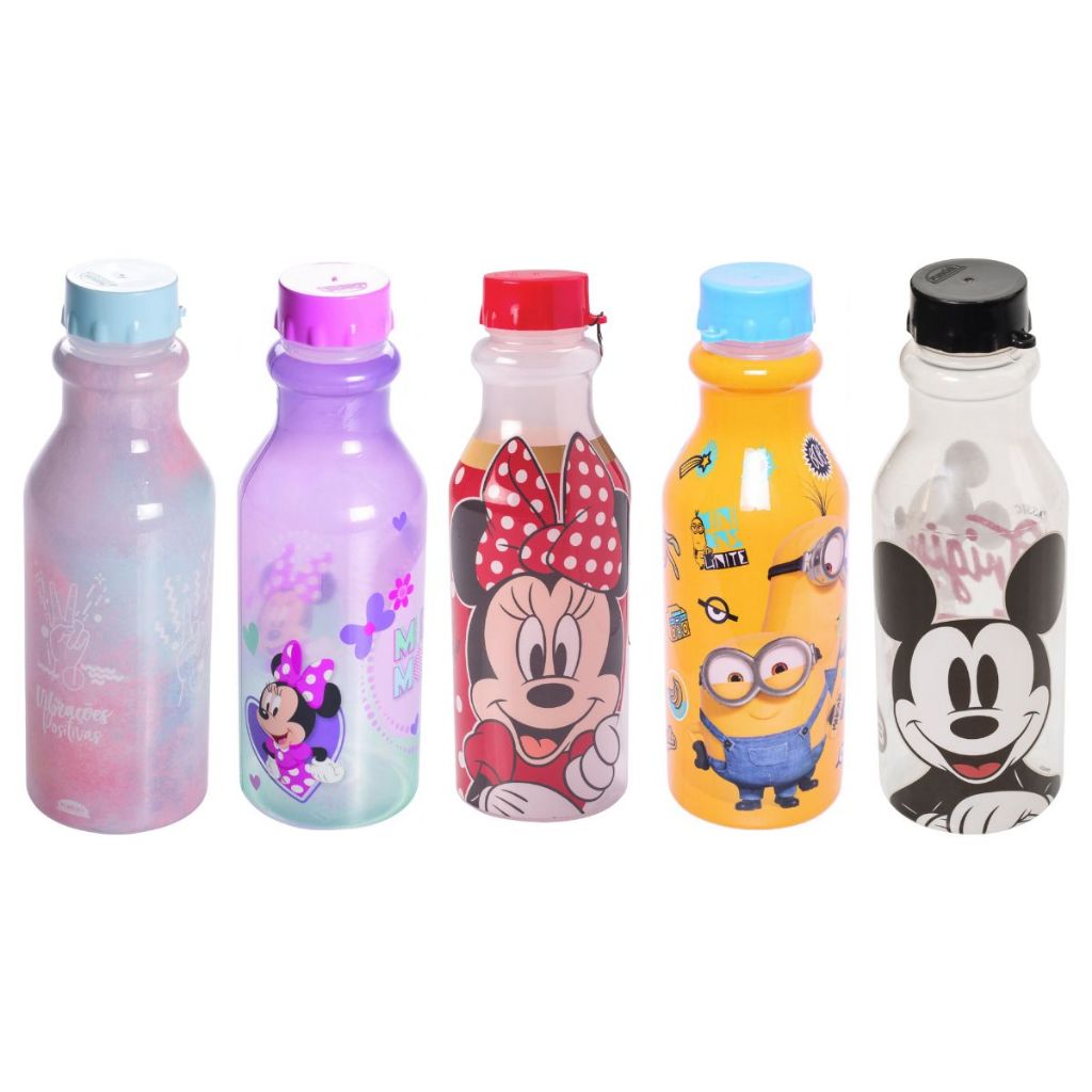 Garrafa Retrô Personagens Infantil 500ml Tampa Lancheira Crianças Escola