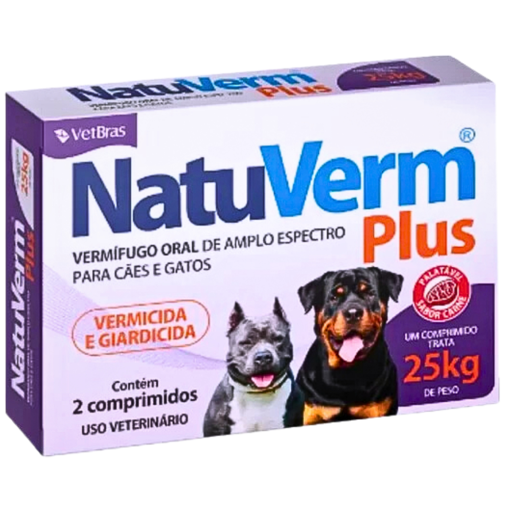 Natu Verm Plus Cães 25 kg Porte Grande Vermífugo E Giardicida 2 Compr.