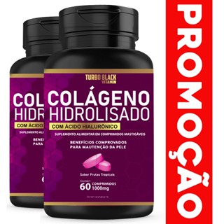 02 Colágeno Hidrolisado com Ácido Hialurônico Turbo Black 120 comprimidos Pele Linda e Renovada