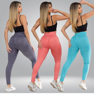 Kit 3 calças Legging Levanta Bumbum Sem Costura Cintura Alta