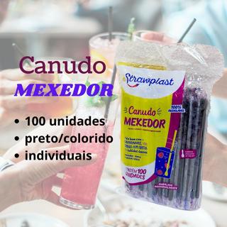 Canudo Mexedor Drink Colorido ou Preto 175mm X 6mm Strawplast 100un