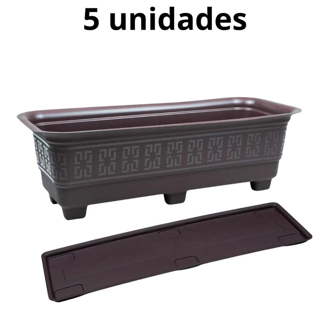 Kit 5 Floreiras Jardineiras Vasos Plásticos Retangulares Grandes 6L Plantas Flores Hortas Temperos
