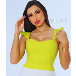 Blusa Cropped Feminino Bengaline Darling detalhe alcinha com bojo e zíper