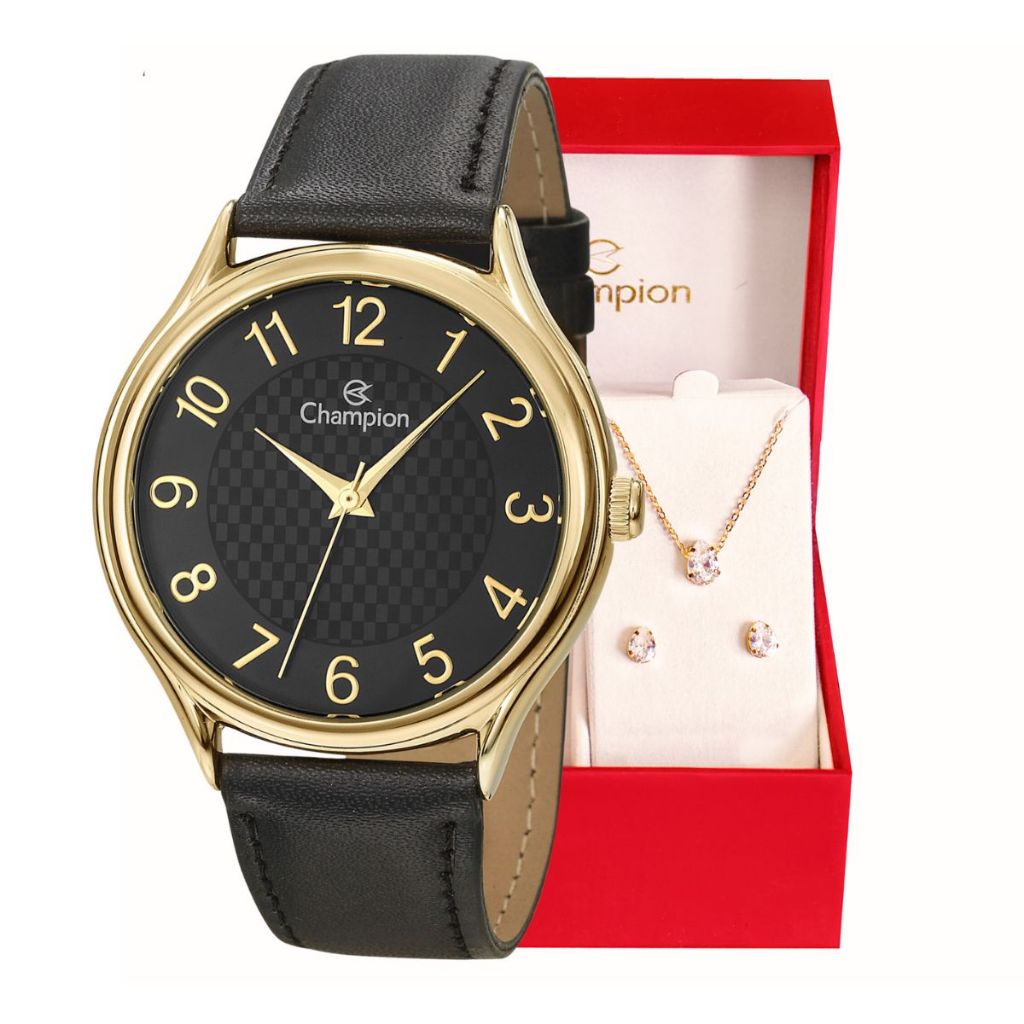 Relógio Da Champion, Feminino, Preto, Analógico, Elegante, Couro, Resistente À Água 5ATM - CH22706K