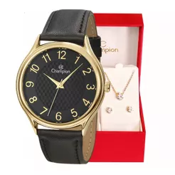 Relógio Feminino Analógico Champion Preto com Pulseira de Couro CH22706K Relógio Feminino Elegante