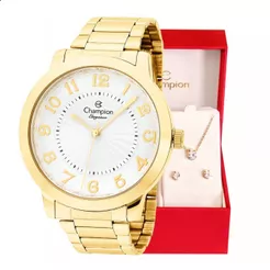 Relógio Feminino Champion Analógico Dourado Original + Conjunto Colar e Brincos CN25118W Relógio Feminino Elegante
