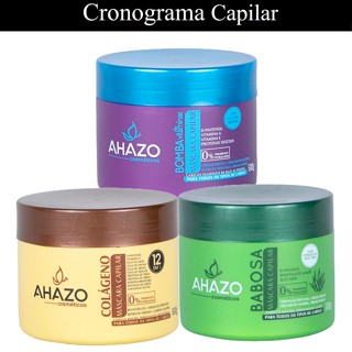 Cronograma capilar Babosa Colágeno e Bomb de vitaminas Ahazo 3x500gr