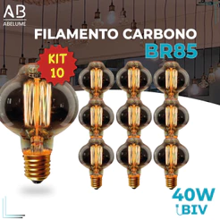Kit 10 Lâmpada Filamento Carbono BR85 40W E27 LUZ QUENTE (AMARELO) Âmbar 110V~220V