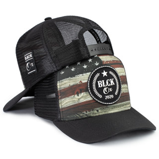 Boné Trucker Country Black OX Bandeira do Estados Unidos