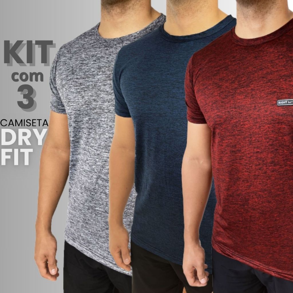 Kit 3 Camisetas Dry Fit Camisa Masculina Malha Fria Moda Fitness Manga curta