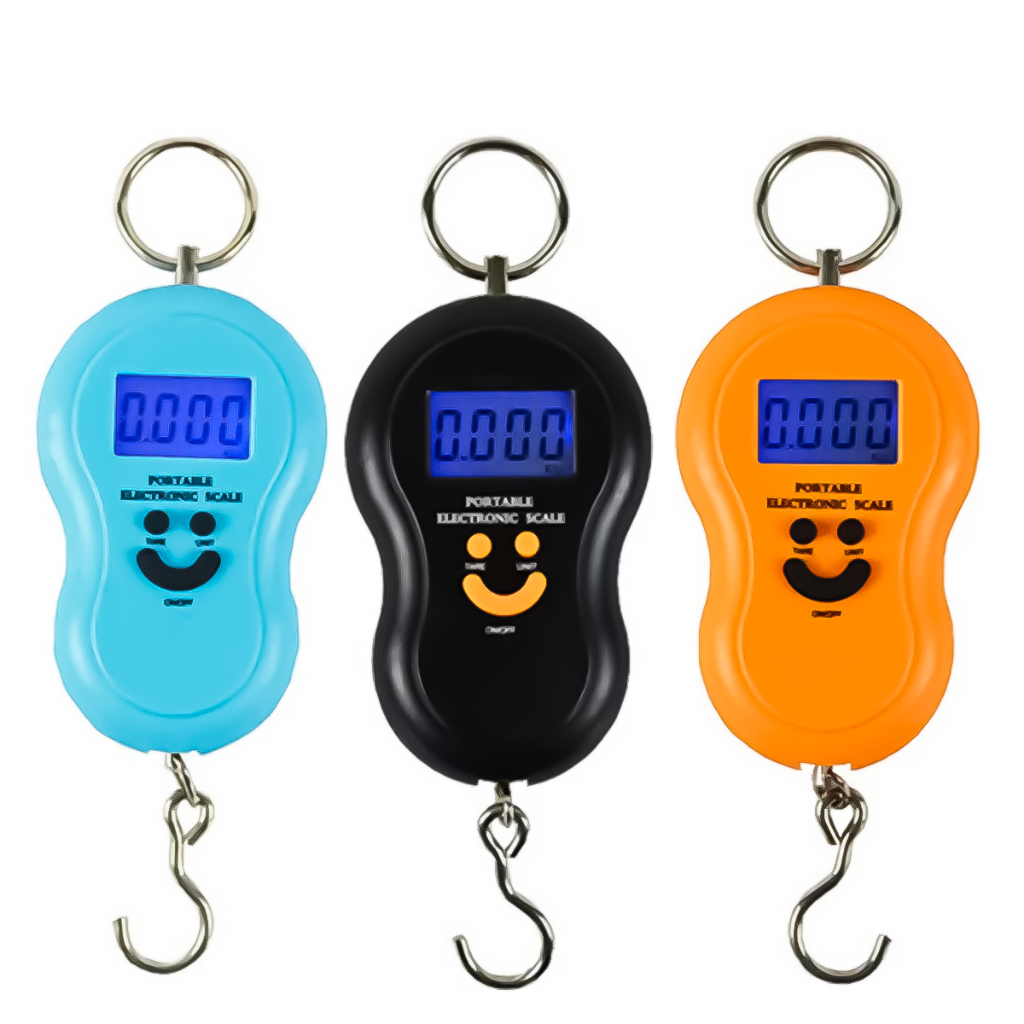 Balança Portátil Digital Gancho Mão Mala Bolsa Pesca Peixe Até 50kg Bagagem Feira Cores Sortidas