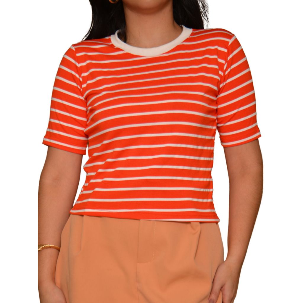 Blusinha feminina old money laranja com branco