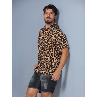 Camisa masculina com estampa de leopardo verão 2024