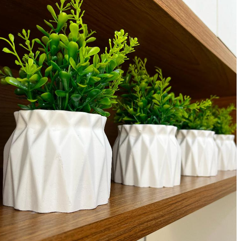 Kit 4 Unidades Vaso decorativo de gesso texturizado para Suculentas, Cactus e outras plantinhas cinturinha