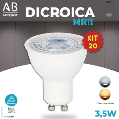 Kit 20 Lâmpada Led Mini Dicroica Gu10 Mr11 3,5w Bivolt Luz Branca/Amarela