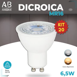 Kit 20 Lâmpada Led Dicroica Gu10 Mr16 6,5w Bivolt Luz Branca/Amarela
