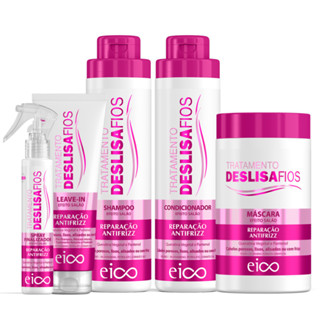 Eico Deslisa Fios Shampoo Sem Sal e Condicionador 800ml + Máscara Hidratação + Creme Leave-in + Spray Protetor Térmico