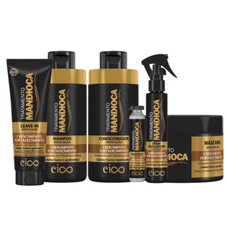 Kit Eico Tratamento Mandioca Creme de Hidratação Nutrição Crescimento Fortalecimento Capilar