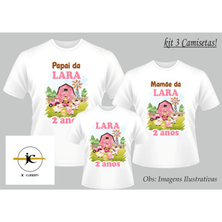Kit 3 Camisetas Personalizadas Fazendinha Menina Aniversário ( 2 Camisetas Adultas e 1 camisetas Infantil ) em Oferta na Shopee