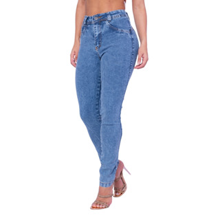 Calça Jeans Feminina Com Elastano Cintura Alta Efeito Levanta Bumbum Skinny