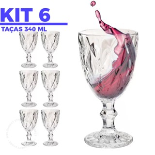 Jogo De 6 Taças De Vidro Diamond 340ml Transparente