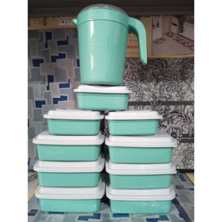 CONJUNTO 9 POTES RETANGULAR DE PLÁSTICO + JARRA SUCO 1,8 LITROS