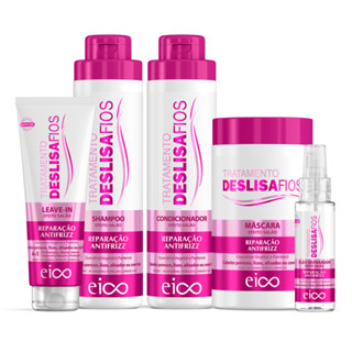 Eico Deslisa Fios Shampoo Sem Sal e Condicionador 800ml + Máscara Hidratação + Óleo Reparador + Finalizador Leave-in